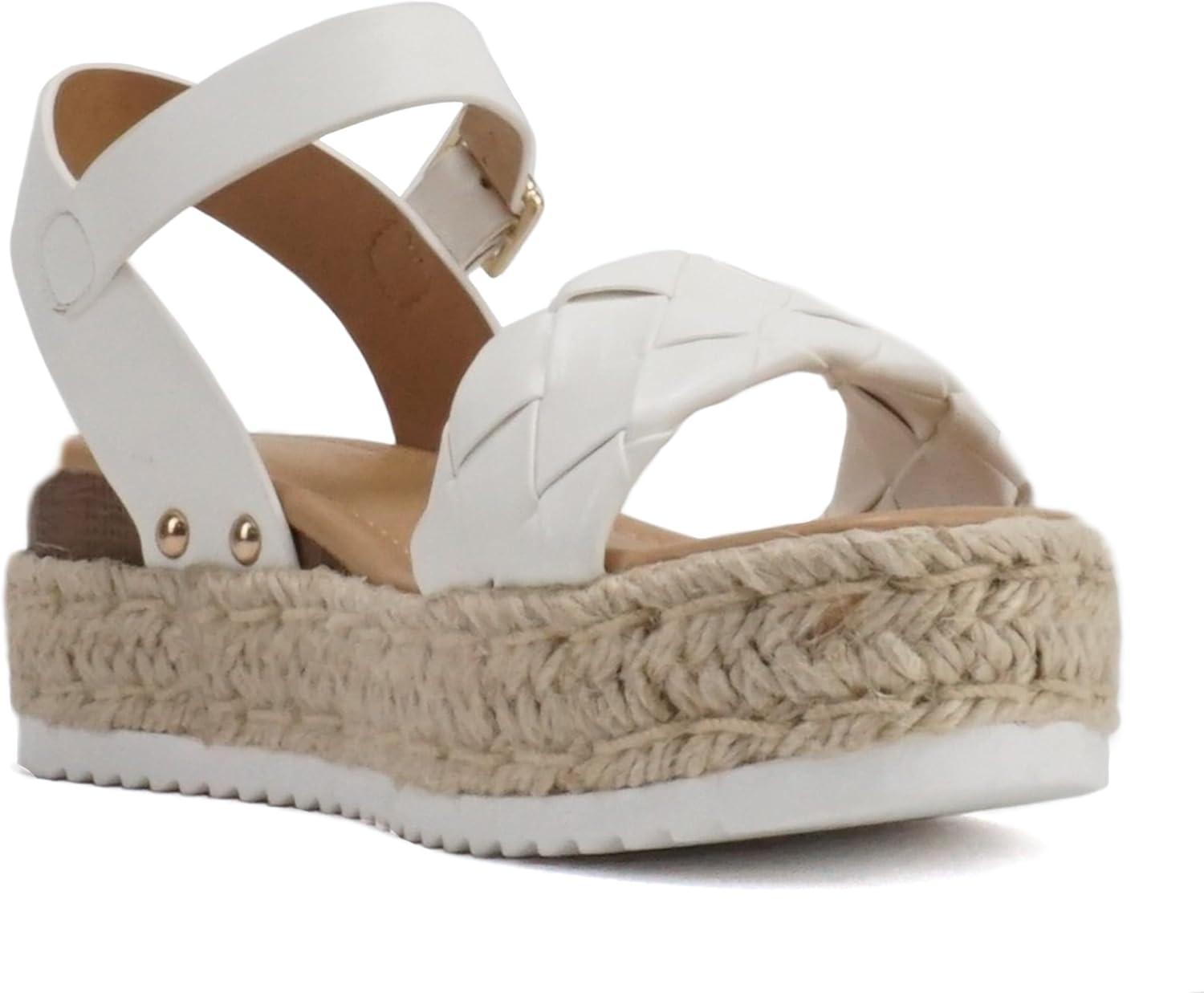 imageSoda CLIP  Women Open Toe Ankle Strap Platform Espadrille SandalBraided White