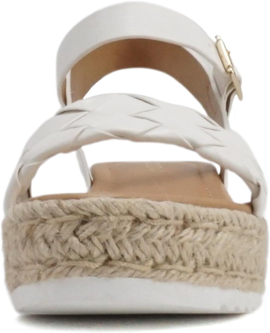 imageSoda CLIP  Women Open Toe Ankle Strap Platform Espadrille SandalBraided White