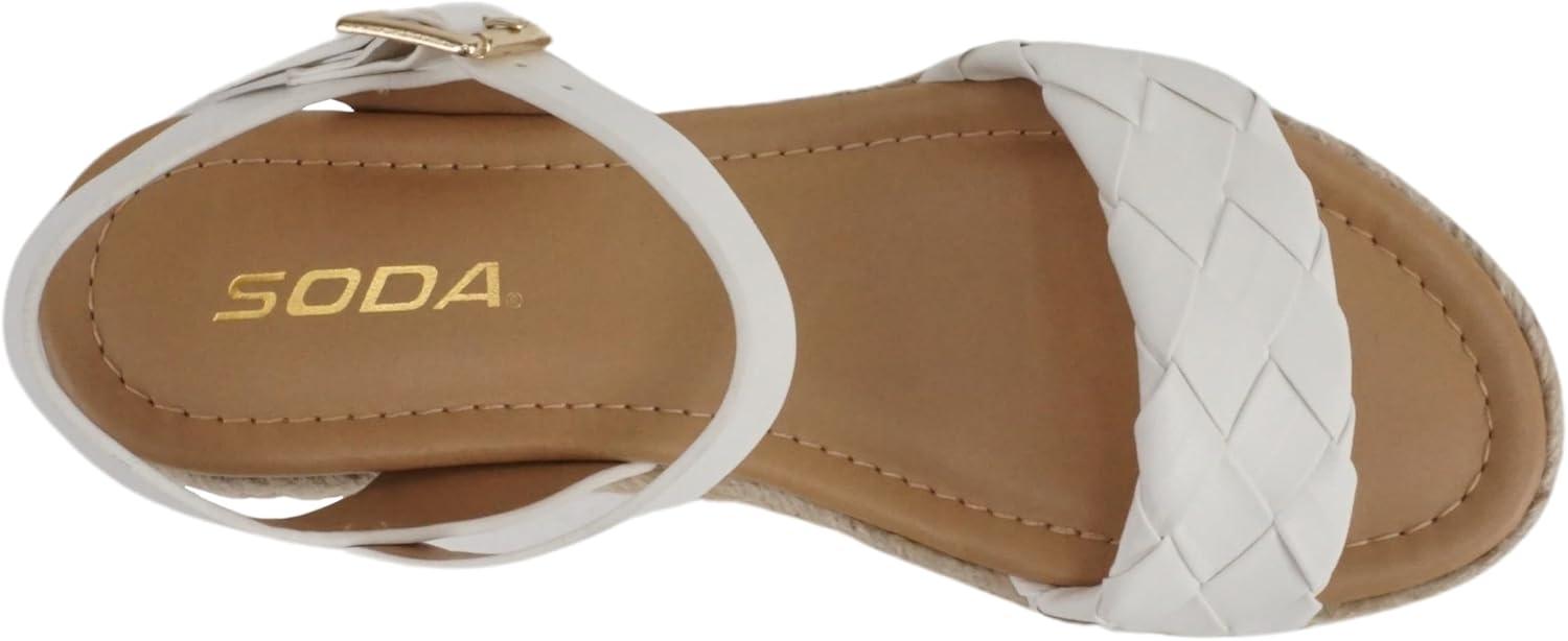 imageSoda CLIP  Women Open Toe Ankle Strap Platform Espadrille SandalBraided White