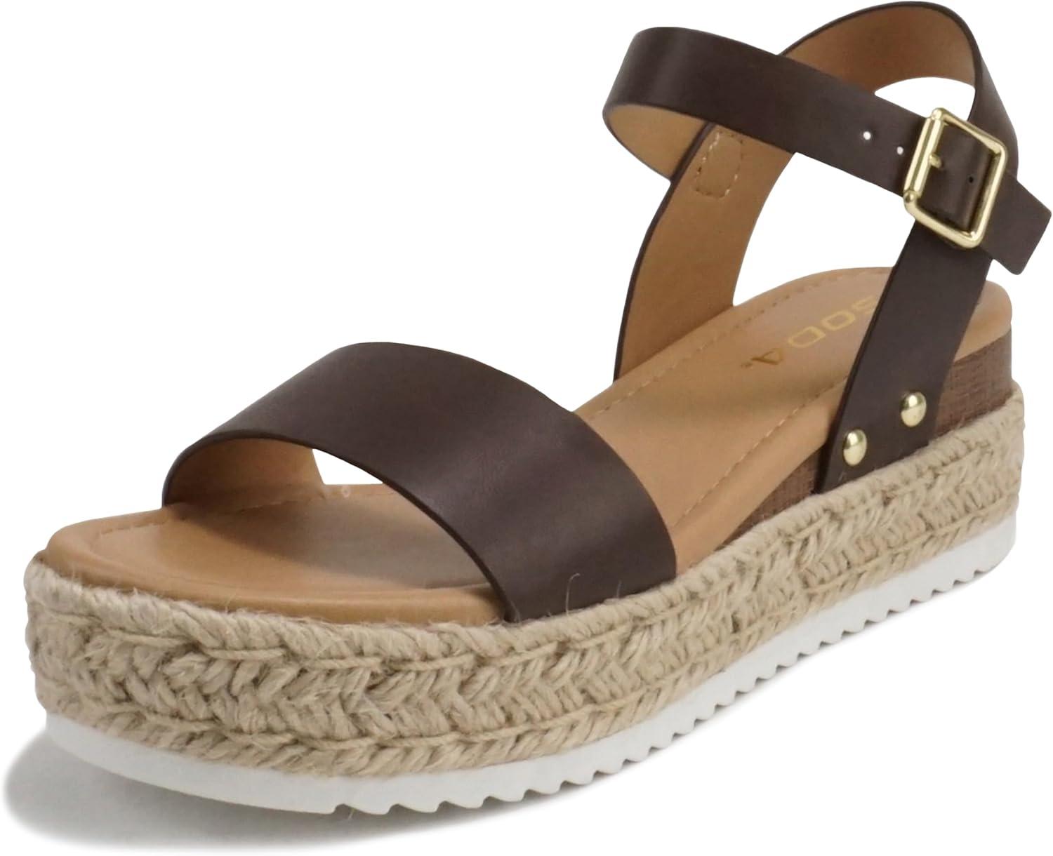 imageSoda CLIP  Women Open Toe Ankle Strap Platform Espadrille SandalBrown