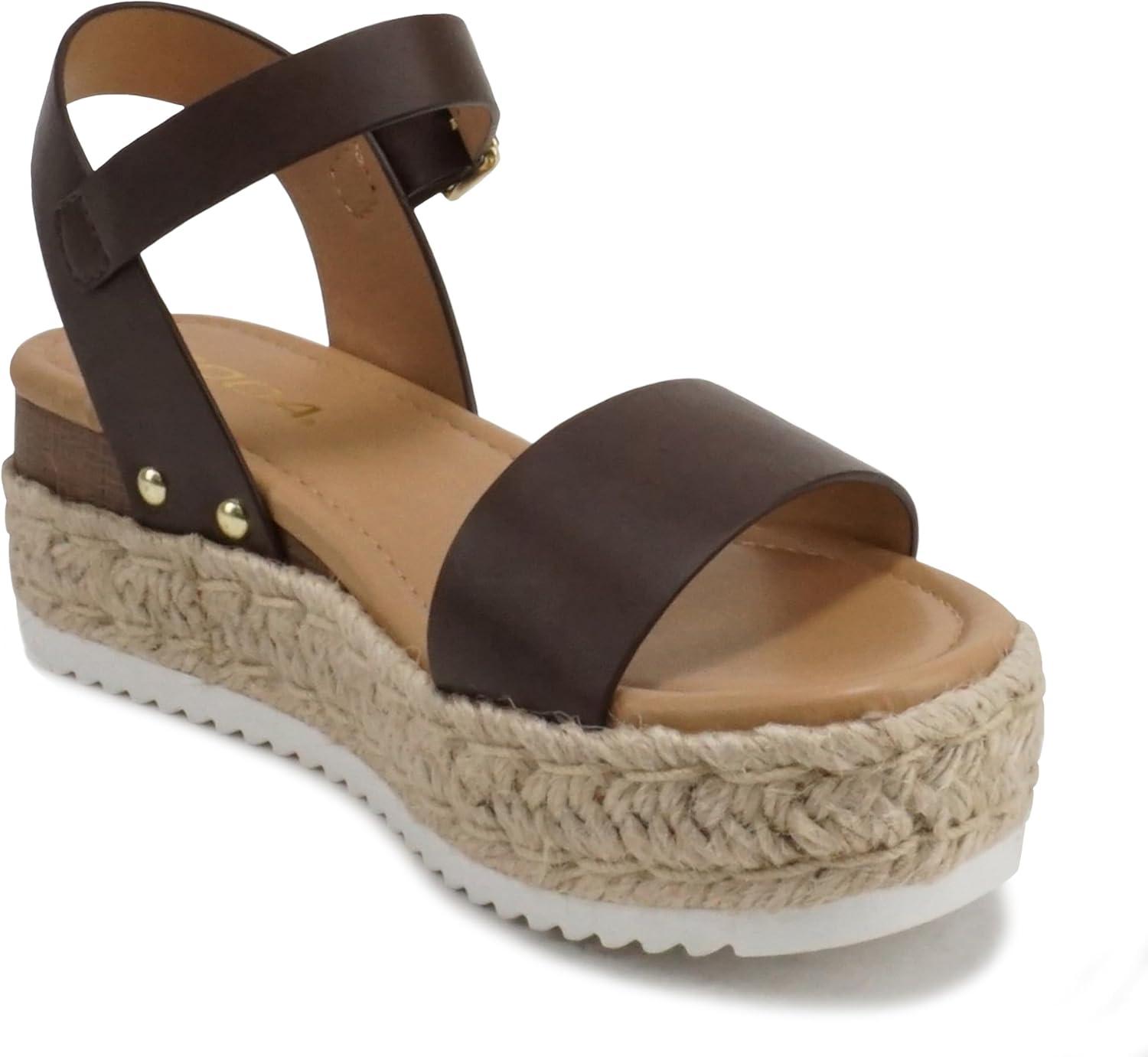 imageSoda CLIP  Women Open Toe Ankle Strap Platform Espadrille SandalBrown