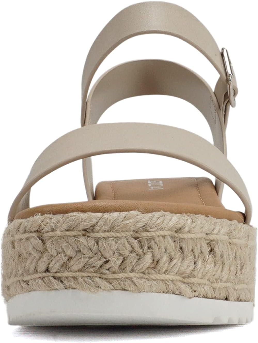 imageSoda CLIP  Women Open Toe Ankle Strap Platform Espadrille SandalDark Nude Pu
