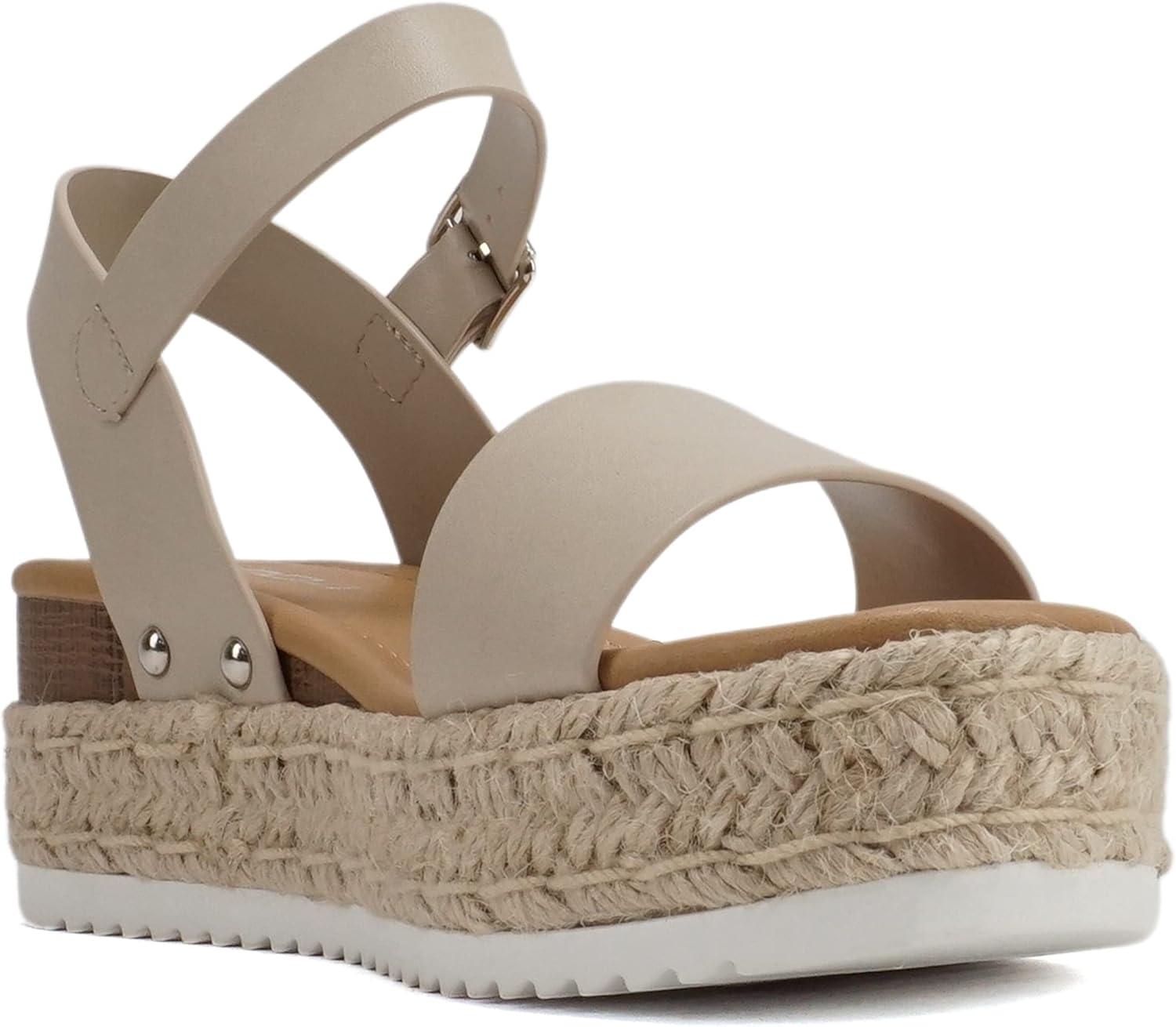 imageSoda CLIP  Women Open Toe Ankle Strap Platform Espadrille SandalDark Nude Pu
