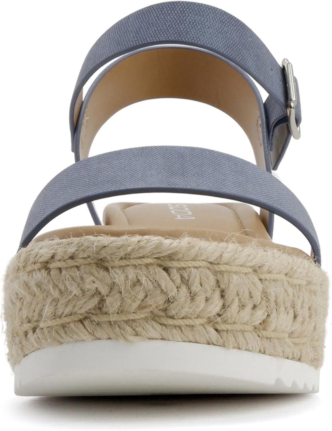 imageSoda CLIP  Women Open Toe Ankle Strap Platform Espadrille SandalDenim Blue