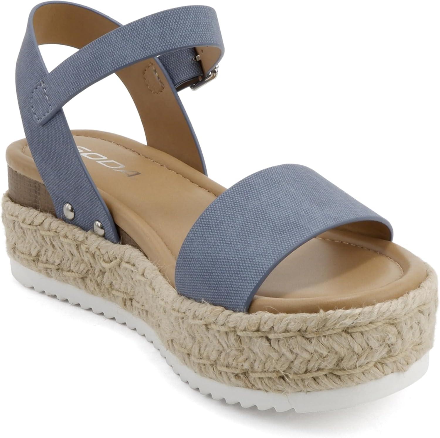imageSoda CLIP  Women Open Toe Ankle Strap Platform Espadrille SandalDenim Blue