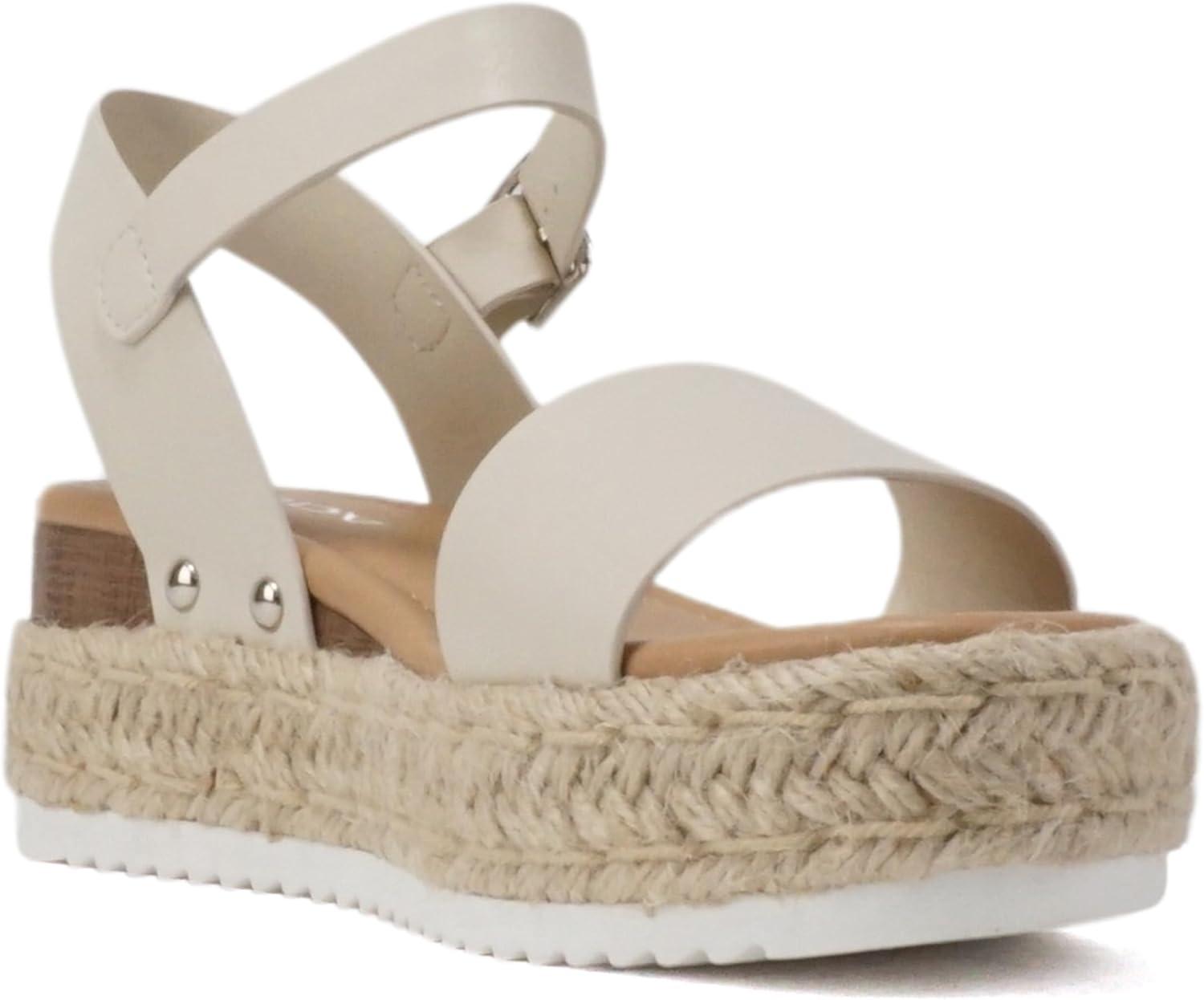 imageSoda CLIP  Women Open Toe Ankle Strap Platform Espadrille SandalIvory Pu