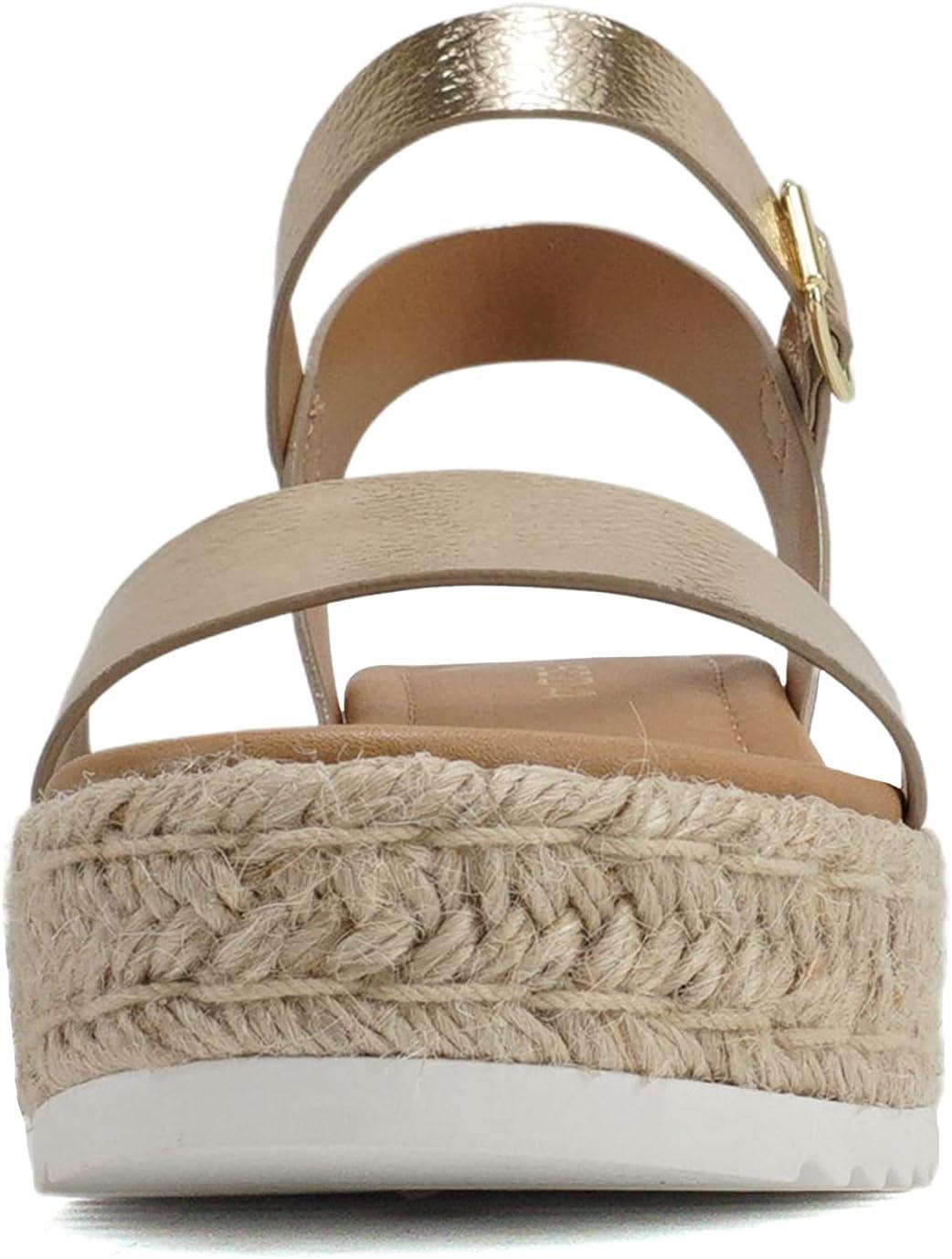 imageSoda CLIP  Women Open Toe Ankle Strap Platform Espadrille SandalLight Gold