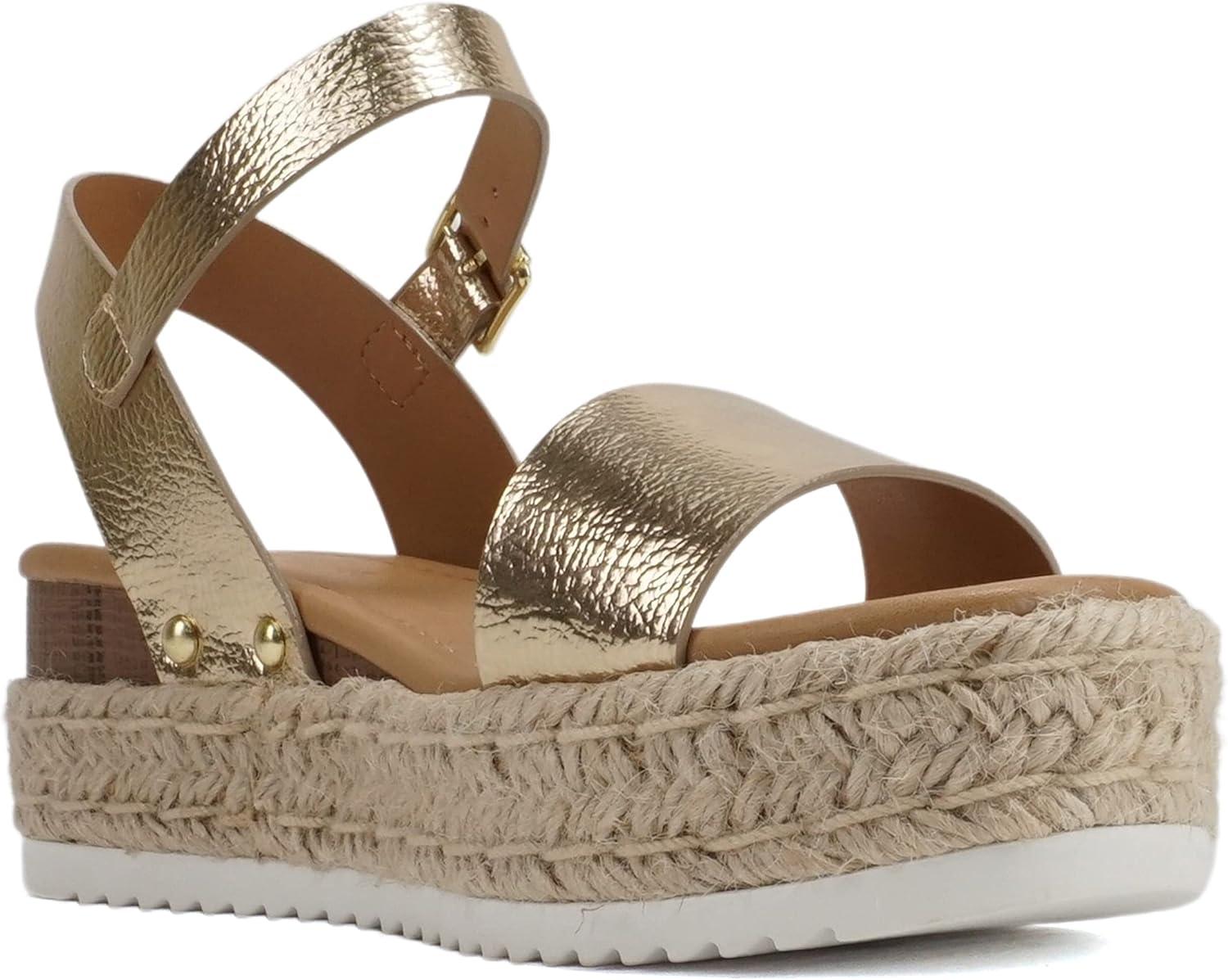 imageSoda CLIP  Women Open Toe Ankle Strap Platform Espadrille SandalLight Gold