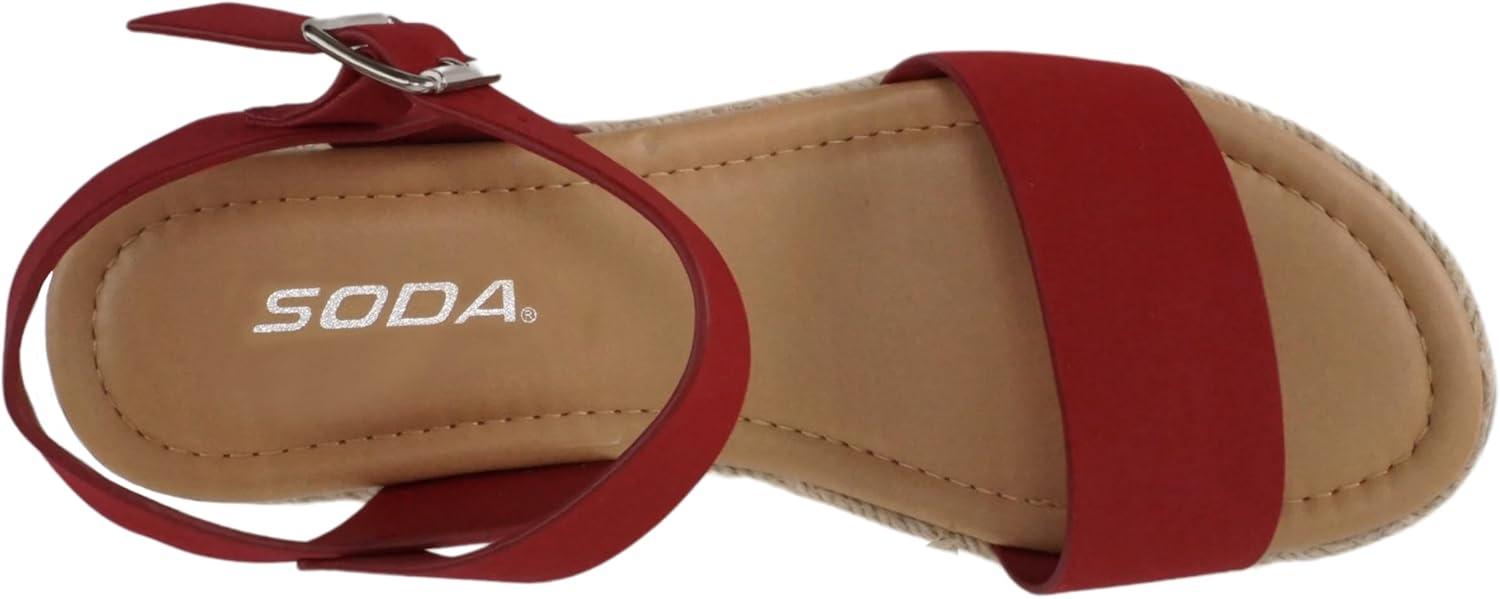 imageSoda CLIP  Women Open Toe Ankle Strap Platform Espadrille SandalLipstick Red Nubuck