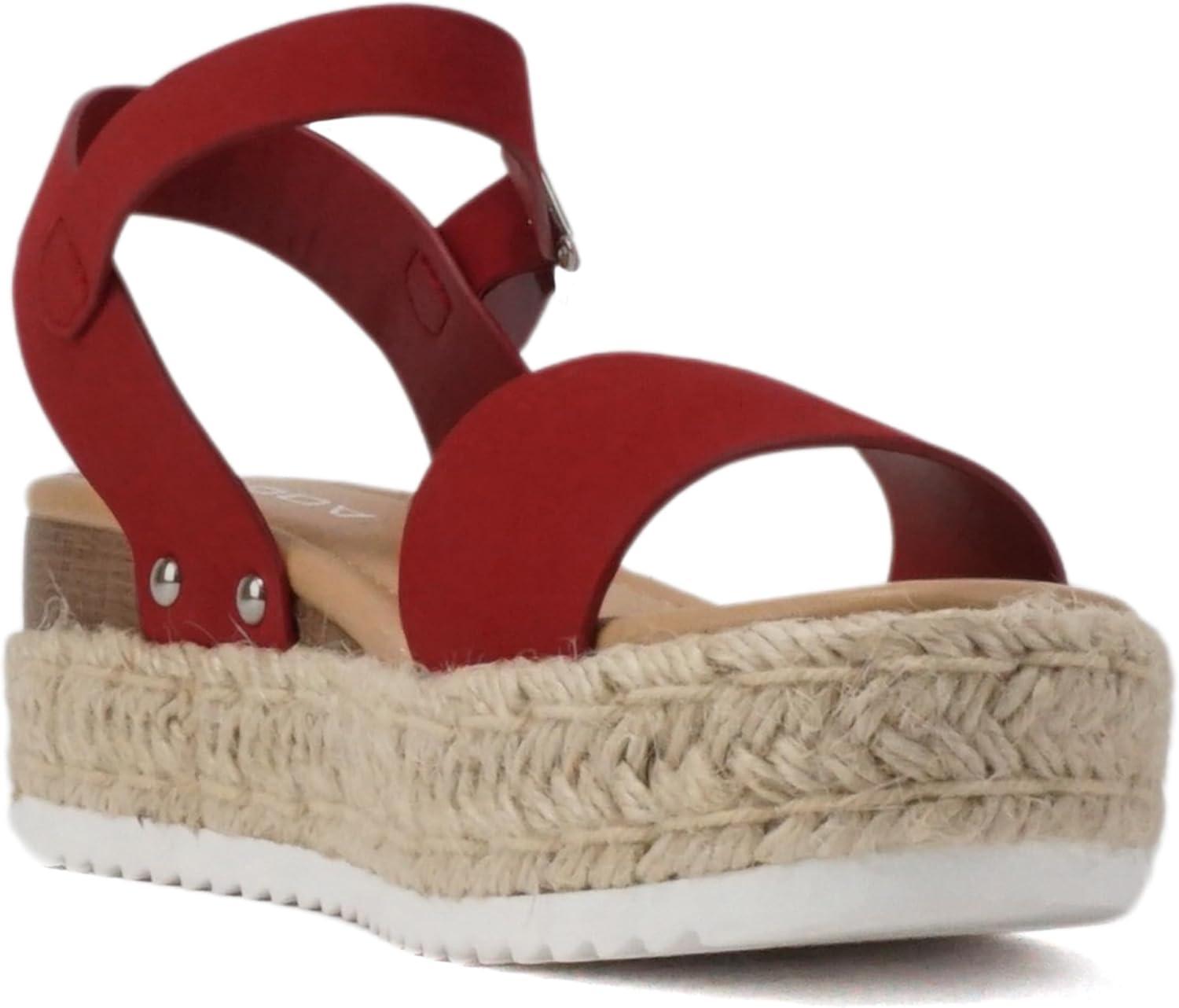 imageSoda CLIP  Women Open Toe Ankle Strap Platform Espadrille SandalLipstick Red Nubuck