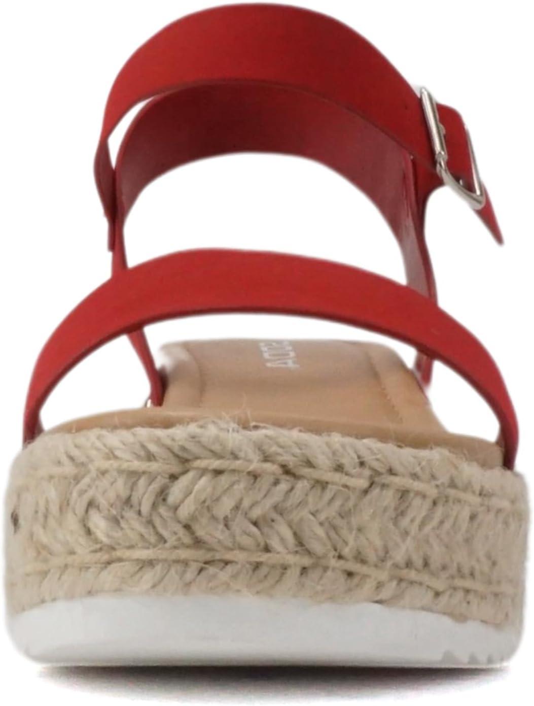 imageSoda CLIP  Women Open Toe Ankle Strap Platform Espadrille SandalLipstick Red Nubuck