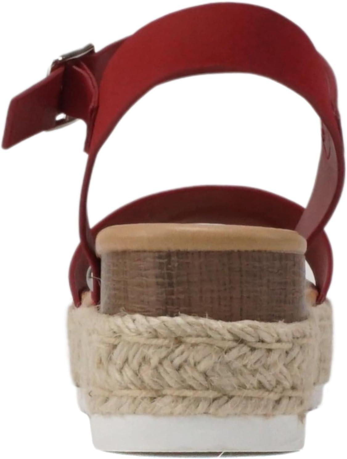 imageSoda CLIP  Women Open Toe Ankle Strap Platform Espadrille SandalLipstick Red Nubuck