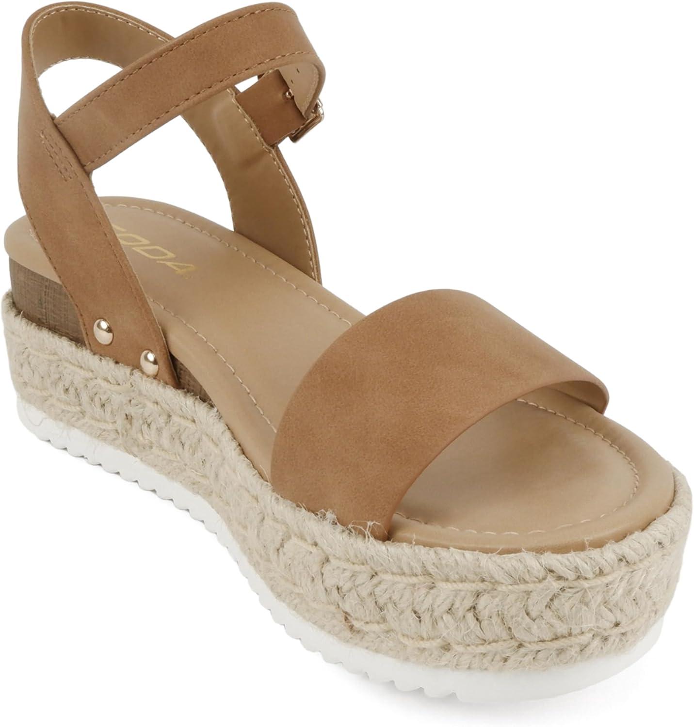 imageSoda CLIP  Women Open Toe Ankle Strap Platform Espadrille SandalNbpu Tan