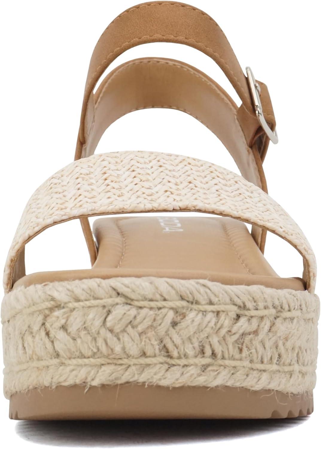 imageSoda CLIP  Women Open Toe Ankle Strap Platform Espadrille SandalNude RaffiaTan