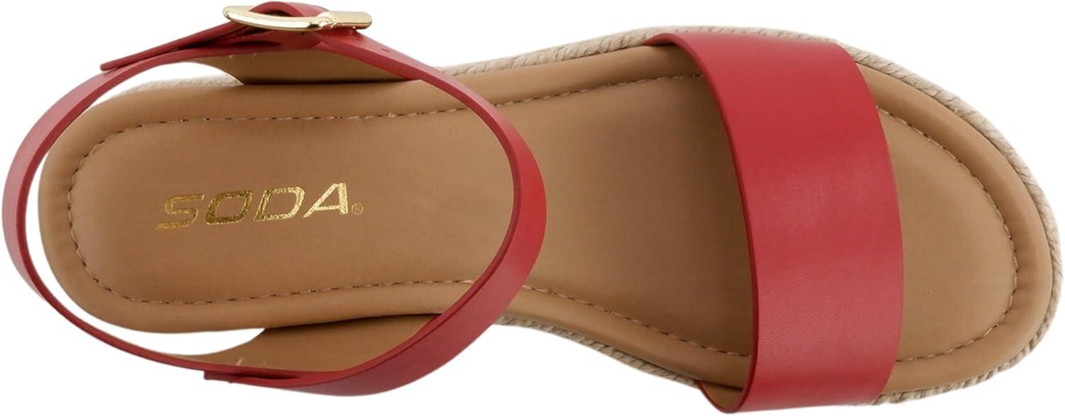 imageSoda CLIP  Women Open Toe Ankle Strap Platform Espadrille SandalRed Pu