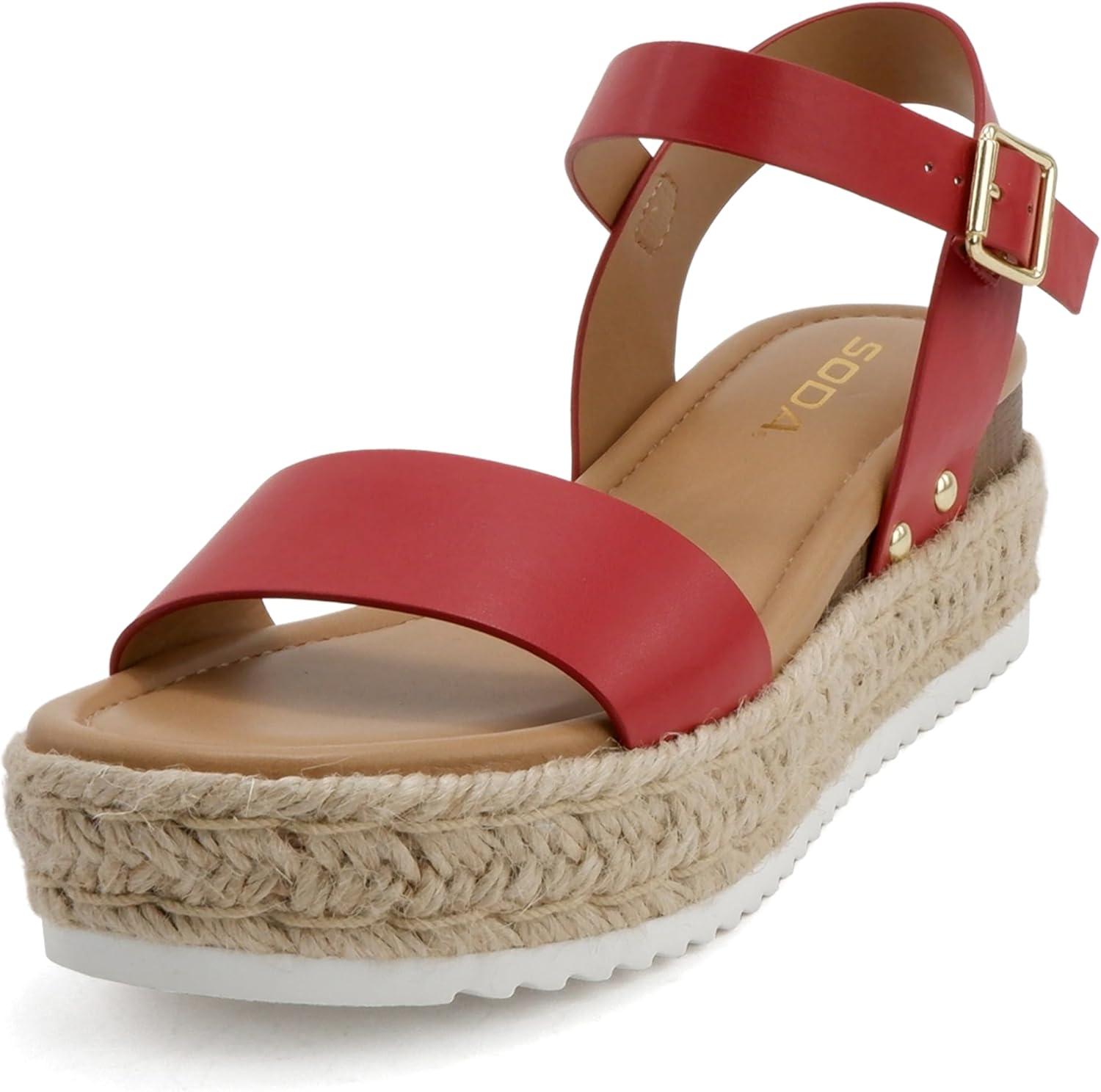 imageSoda CLIP  Women Open Toe Ankle Strap Platform Espadrille SandalRed Pu