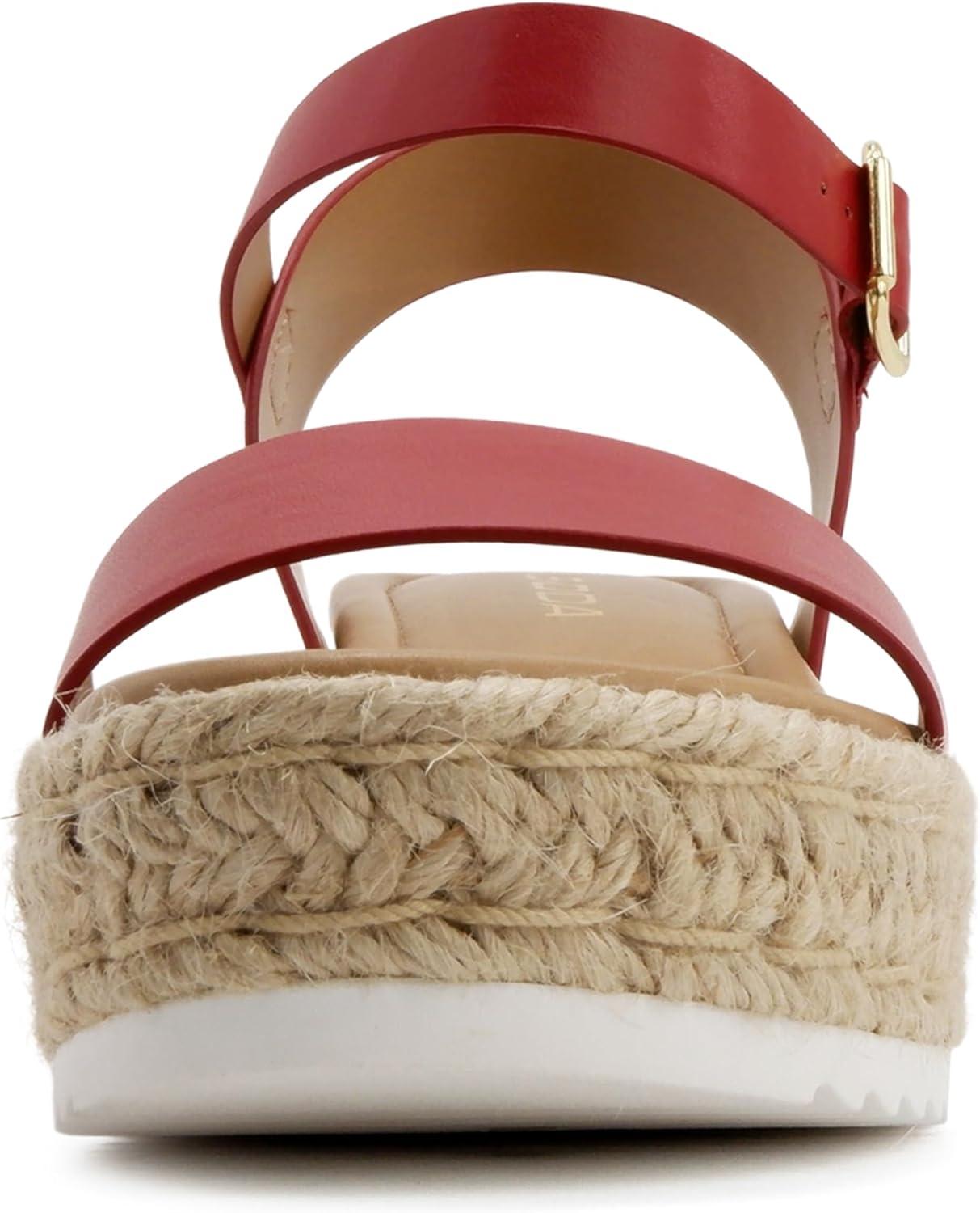 imageSoda CLIP  Women Open Toe Ankle Strap Platform Espadrille SandalRed Pu
