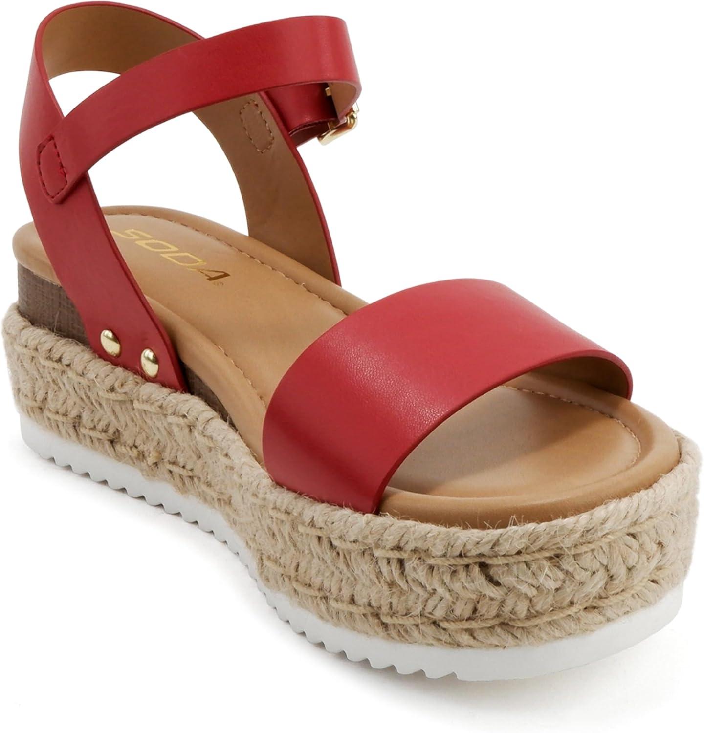 imageSoda CLIP  Women Open Toe Ankle Strap Platform Espadrille SandalRed Pu