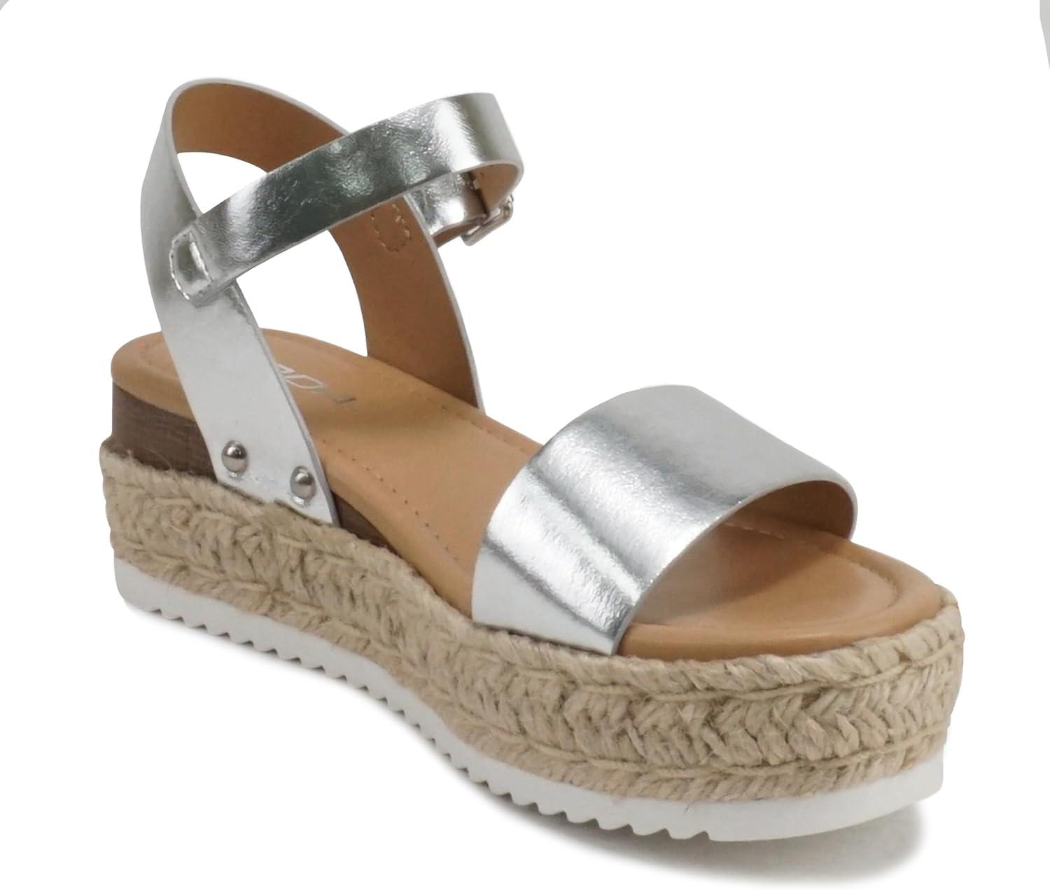 imageSoda CLIP  Women Open Toe Ankle Strap Platform Espadrille SandalSilver Pu