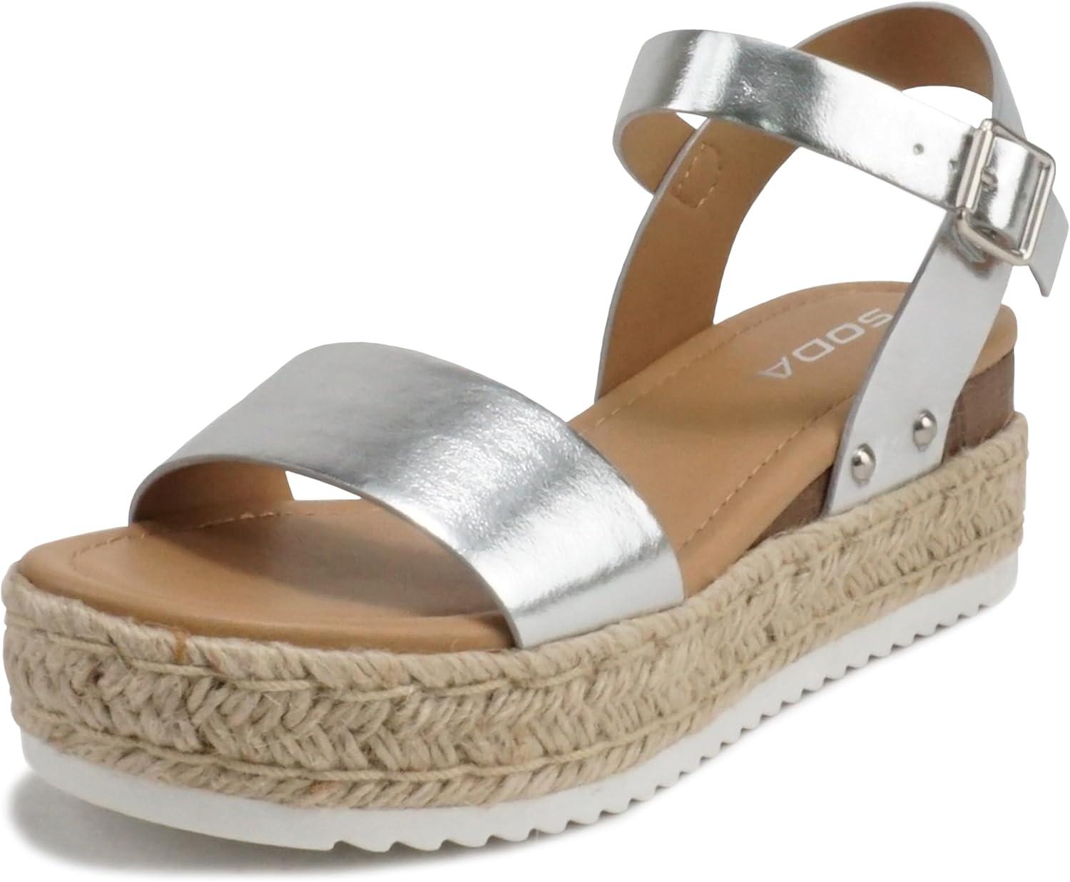 imageSoda CLIP  Women Open Toe Ankle Strap Platform Espadrille SandalSilver Pu