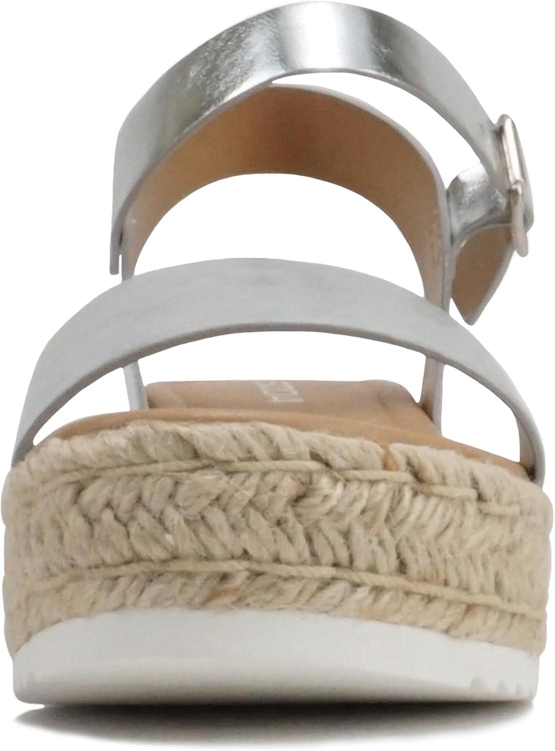 imageSoda CLIP  Women Open Toe Ankle Strap Platform Espadrille SandalSilver Pu
