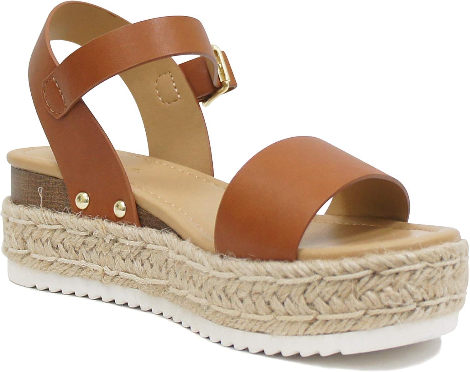 imageSoda CLIP  Women Open Toe Ankle Strap Platform Espadrille SandalTan