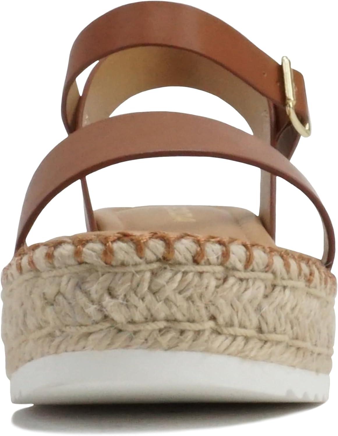 imageSoda CLIP  Women Open Toe Ankle Strap Platform Espadrille SandalTan Pu Whipped Stitch