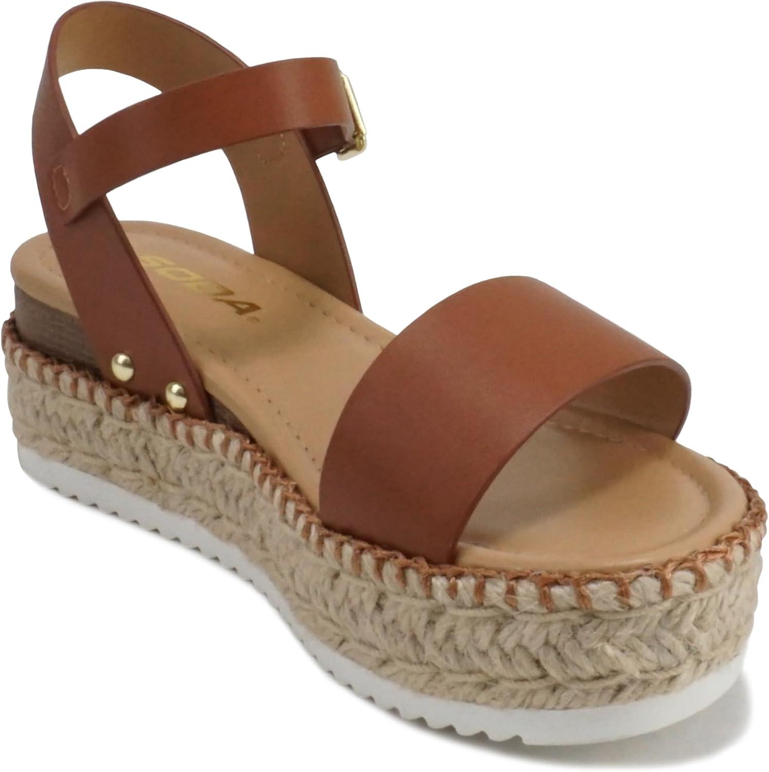 imageSoda CLIP  Women Open Toe Ankle Strap Platform Espadrille SandalTan Pu Whipped Stitch