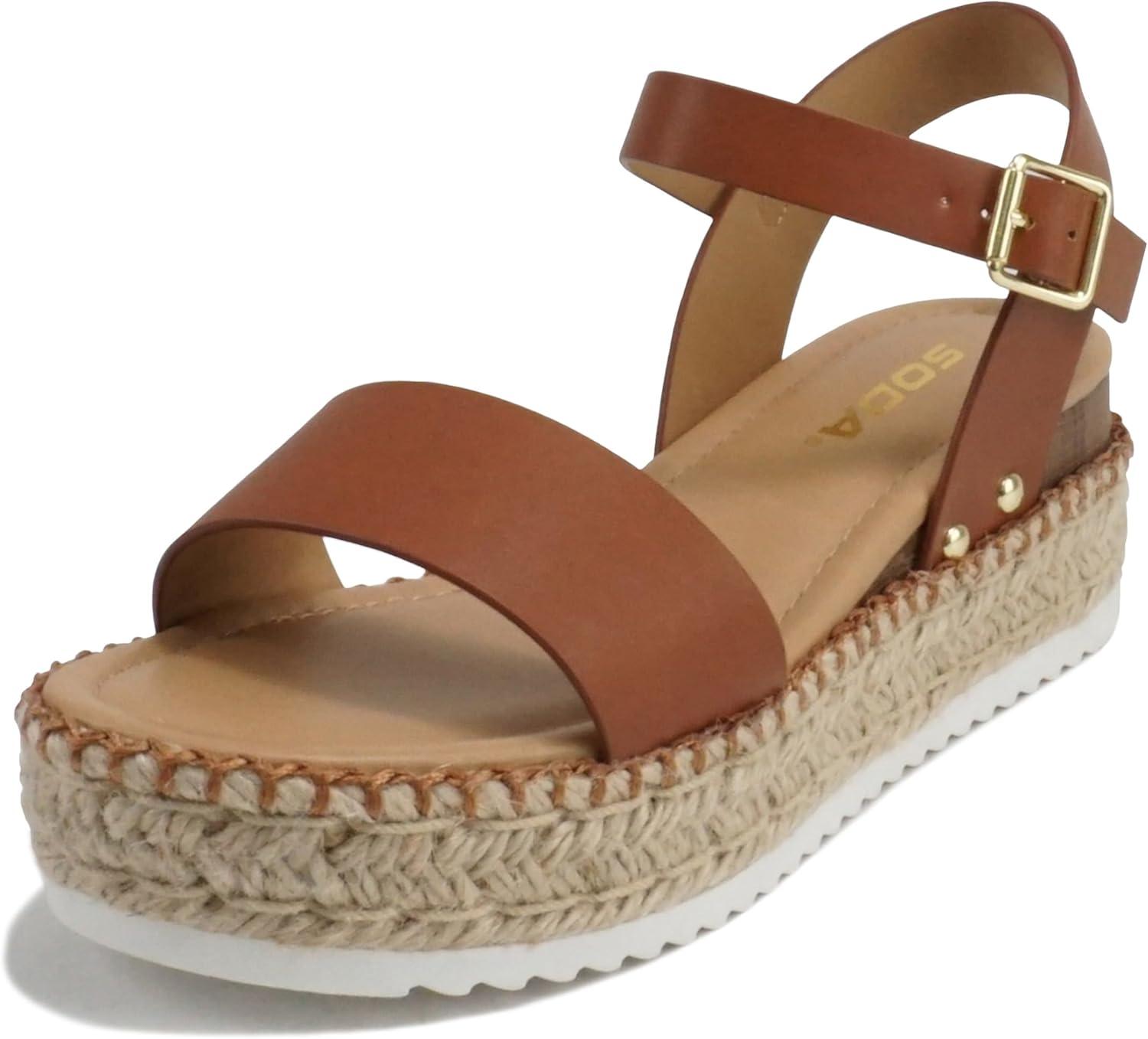 imageSoda CLIP  Women Open Toe Ankle Strap Platform Espadrille SandalTan Pu Whipped Stitch