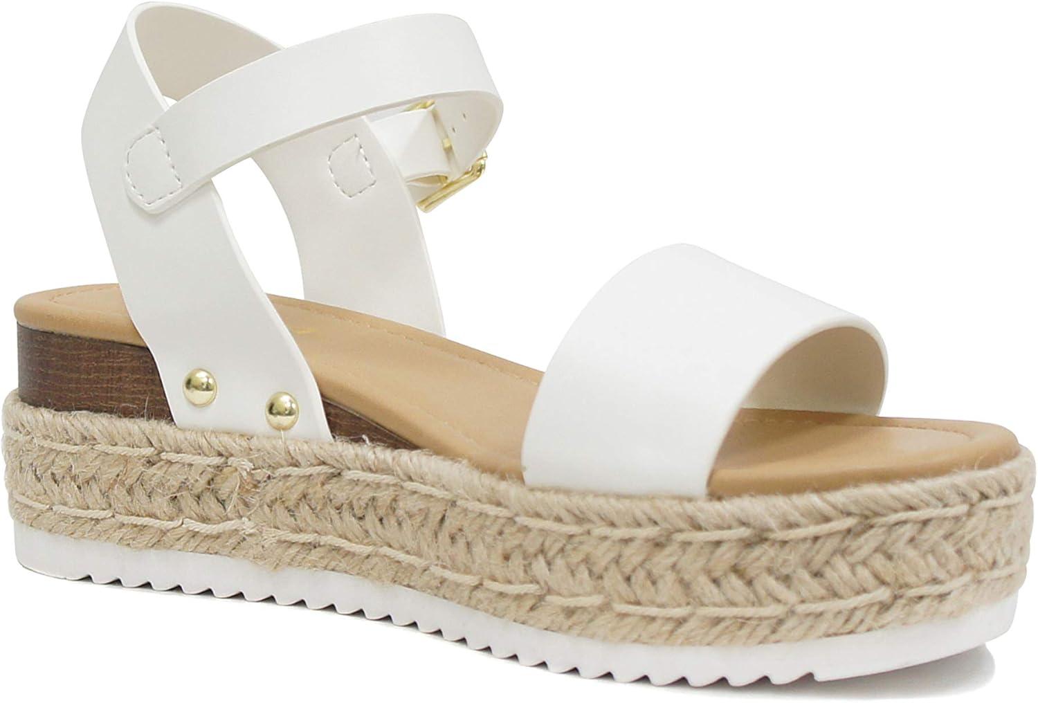 imageSoda CLIP  Women Open Toe Ankle Strap Platform Espadrille SandalWhite