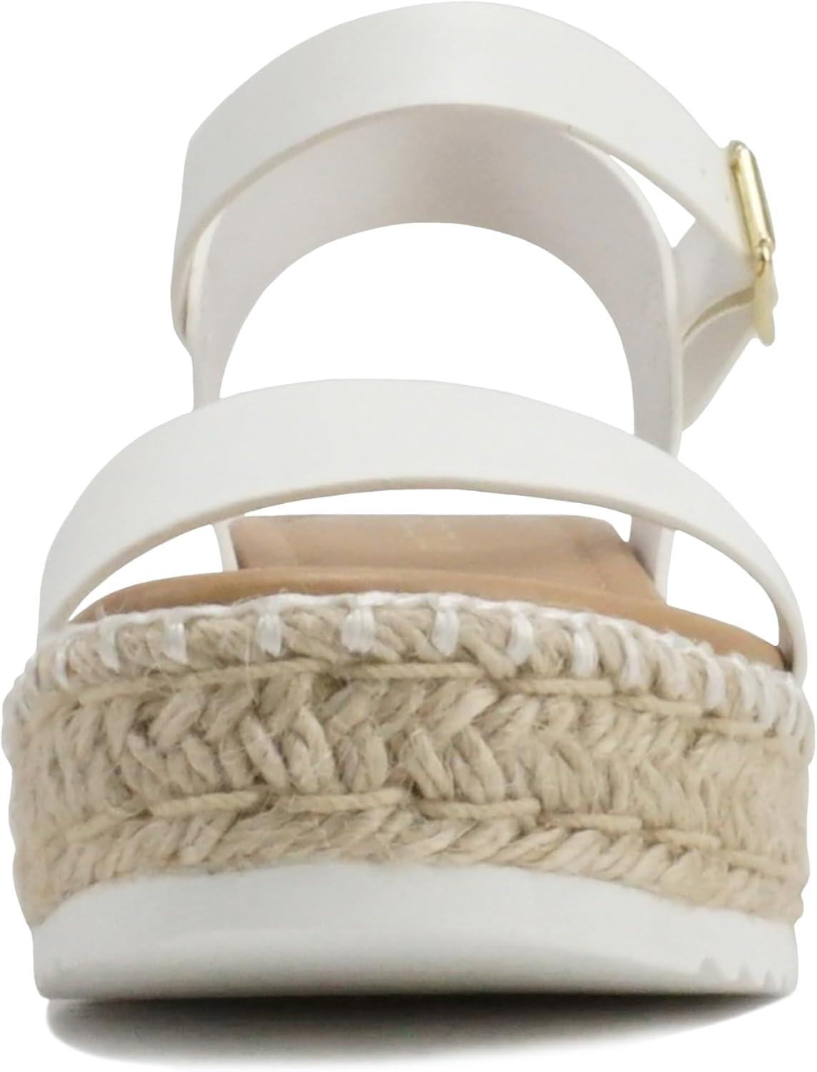 imageSoda CLIP  Women Open Toe Ankle Strap Platform Espadrille SandalWhite Pu Whipped Stitch