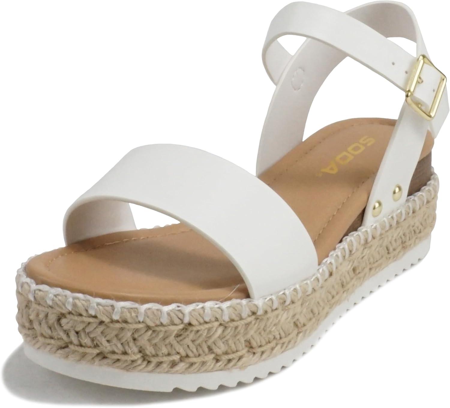imageSoda CLIP  Women Open Toe Ankle Strap Platform Espadrille SandalWhite Pu Whipped Stitch