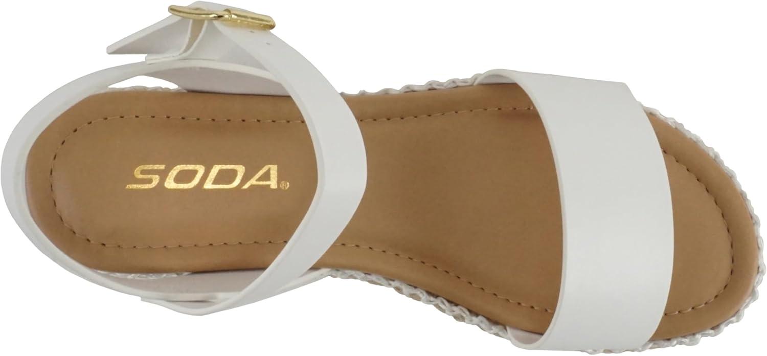 imageSoda CLIP  Women Open Toe Ankle Strap Platform Espadrille SandalWhite Pu Whipped Stitch