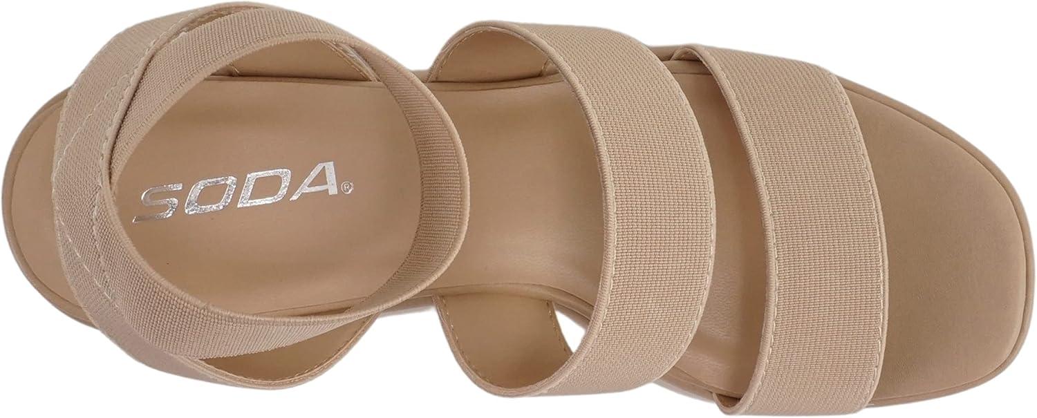 imageSoda CONEY  Women Open Square Toe Platform Flatform Double Elastic Band Ankle Strap Wedge SandalCamel Elastic