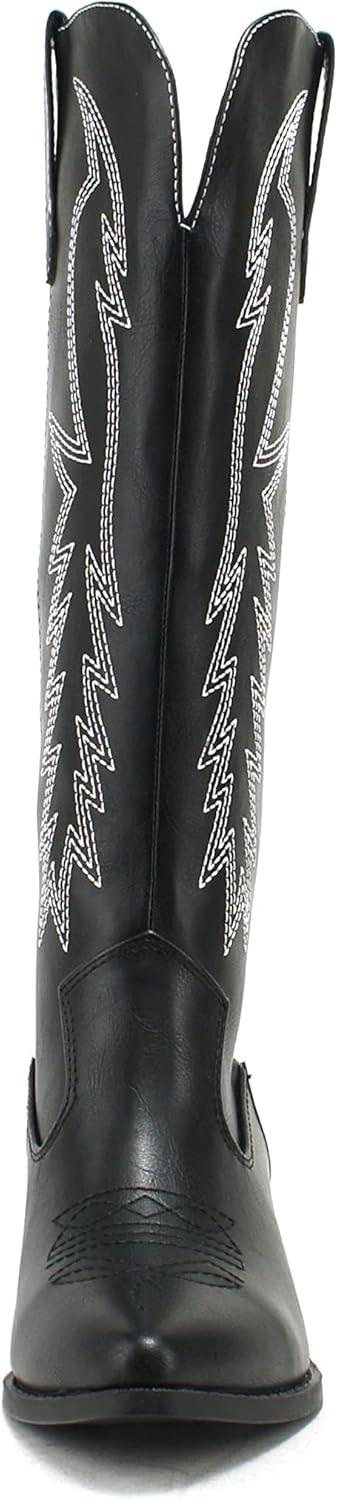 imageSoda COWBOY  Women Western Stitched Pointe Toe Mid Heel Tall Shaft Fashion BootsBlack Pu