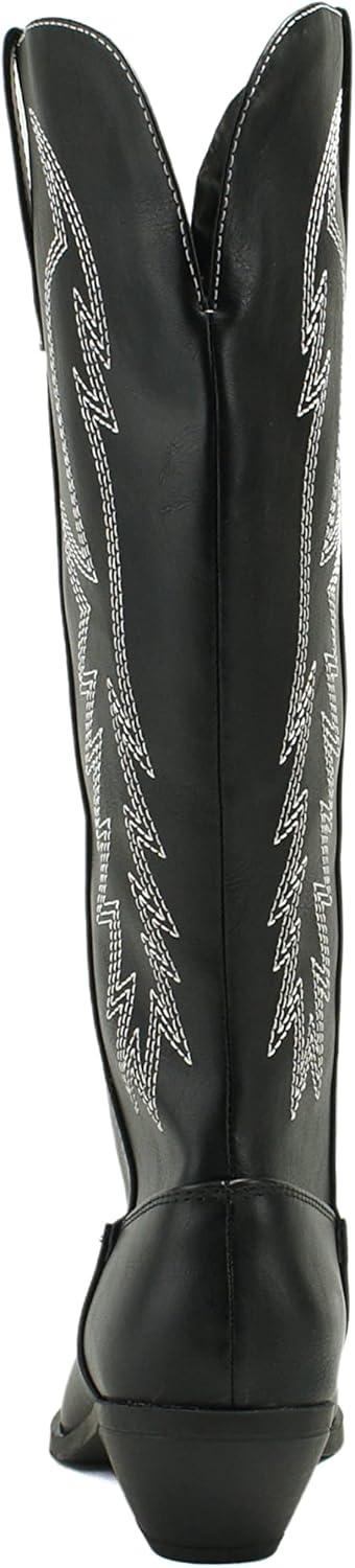 imageSoda COWBOY  Women Western Stitched Pointe Toe Mid Heel Tall Shaft Fashion BootsBlack Pu