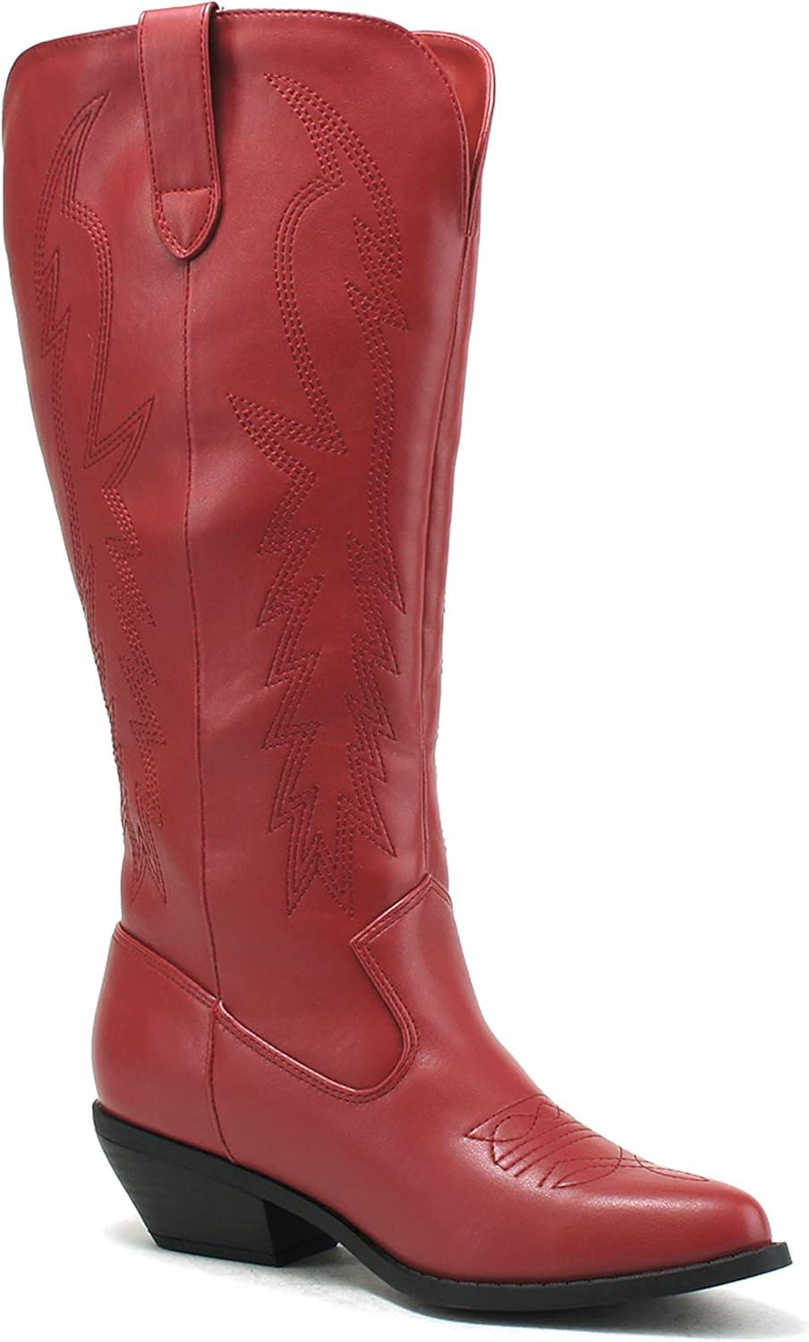 imageSoda COWBOY  Women Western Stitched Pointe Toe Mid Heel Tall Shaft Fashion BootsDred Pu