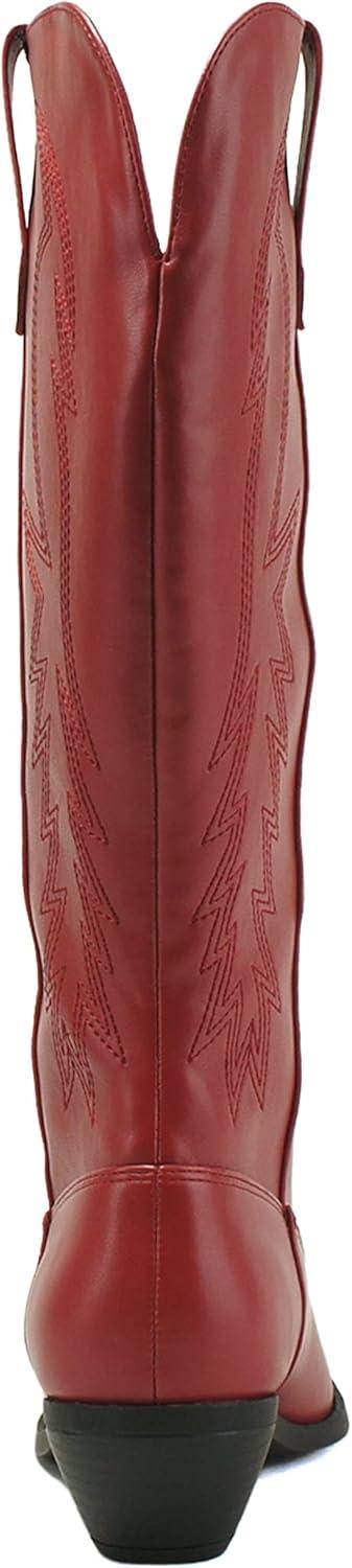 imageSoda COWBOY  Women Western Stitched Pointe Toe Mid Heel Tall Shaft Fashion BootsDred Pu