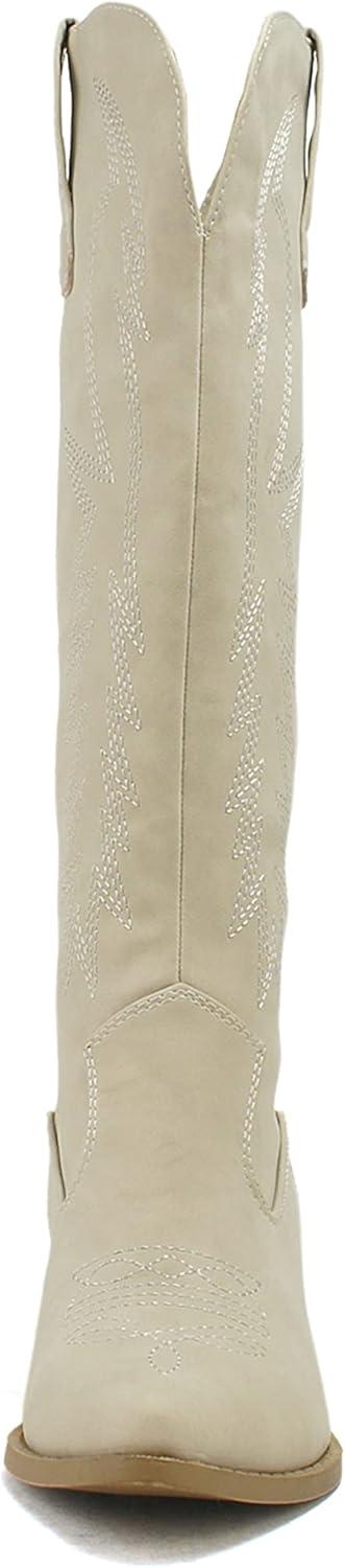 imageSoda COWBOY  Women Western Stitched Pointe Toe Mid Heel Tall Shaft Fashion BootsSand Nubuck