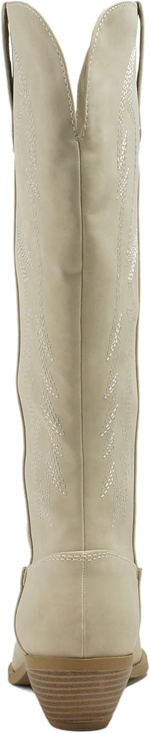 imageSoda COWBOY  Women Western Stitched Pointe Toe Mid Heel Tall Shaft Fashion BootsSand Nubuck
