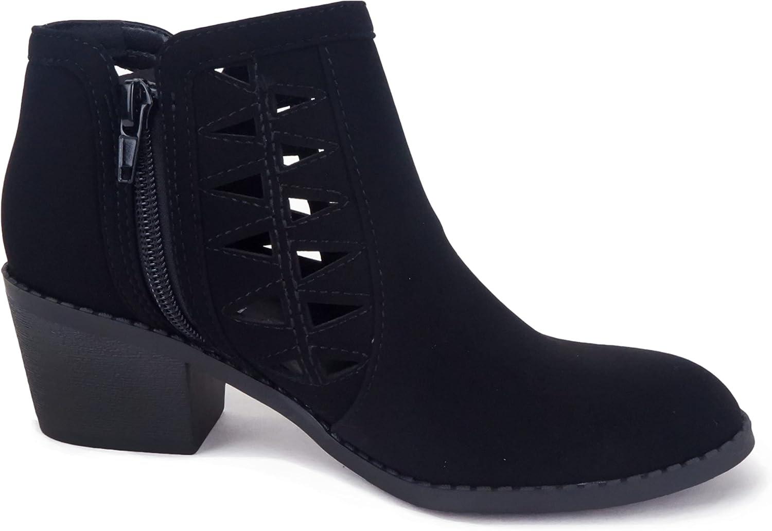 imageSoda Chance2 KidsChildrenGirls Perforated Cut Out Stacked Block Heel Ankle BootiesBlack