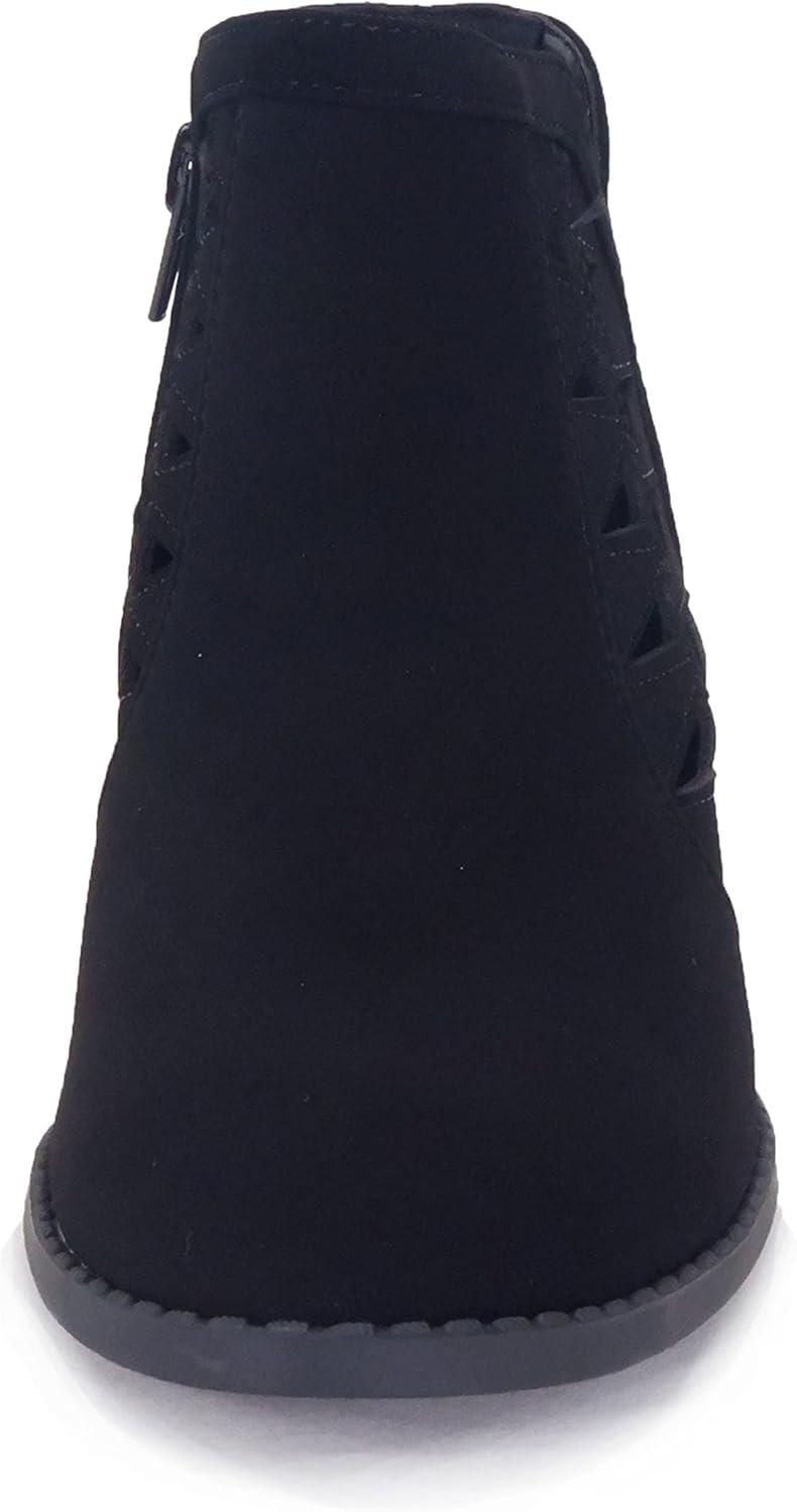 imageSoda Chance2 KidsChildrenGirls Perforated Cut Out Stacked Block Heel Ankle BootiesBlack