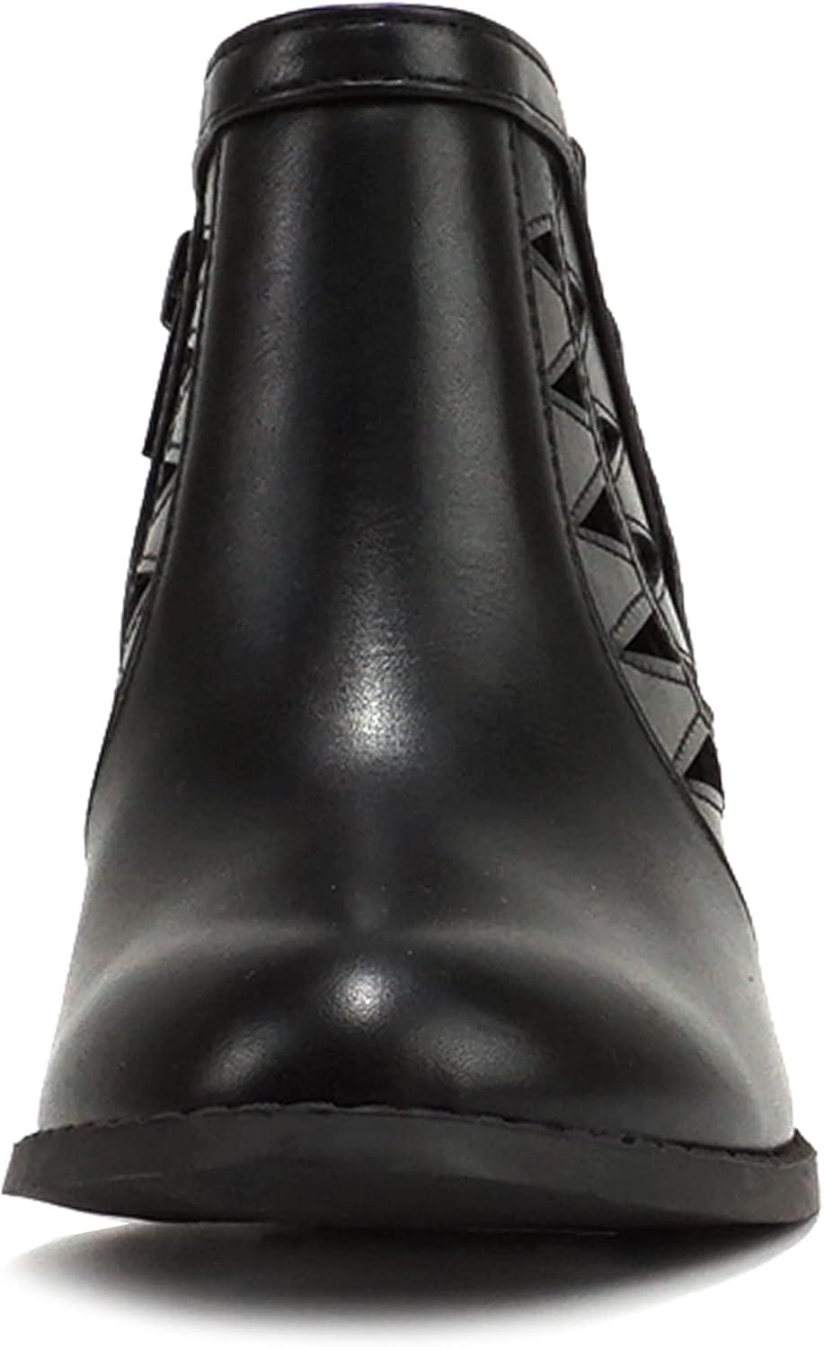 imageSoda Chance2 KidsChildrenGirls Perforated Cut Out Stacked Block Heel Ankle BootiesBlack Pu