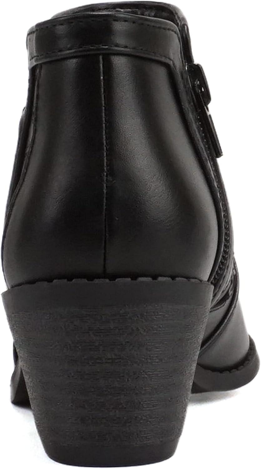 imageSoda Chance2 KidsChildrenGirls Perforated Cut Out Stacked Block Heel Ankle BootiesBlack Pu