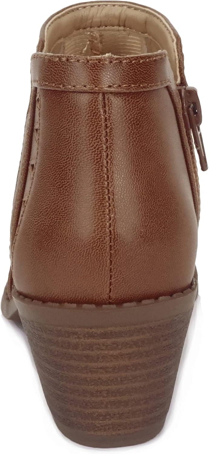 imageSoda Chance2 KidsChildrenGirls Perforated Cut Out Stacked Block Heel Ankle BootiesTan