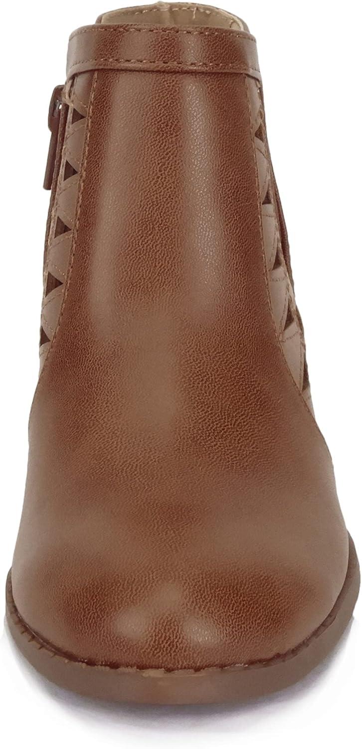 imageSoda Chance2 KidsChildrenGirls Perforated Cut Out Stacked Block Heel Ankle BootiesTan
