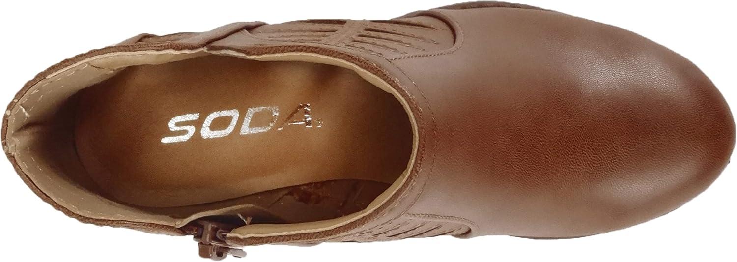 imageSoda Chance2 KidsChildrenGirls Perforated Cut Out Stacked Block Heel Ankle BootiesTan