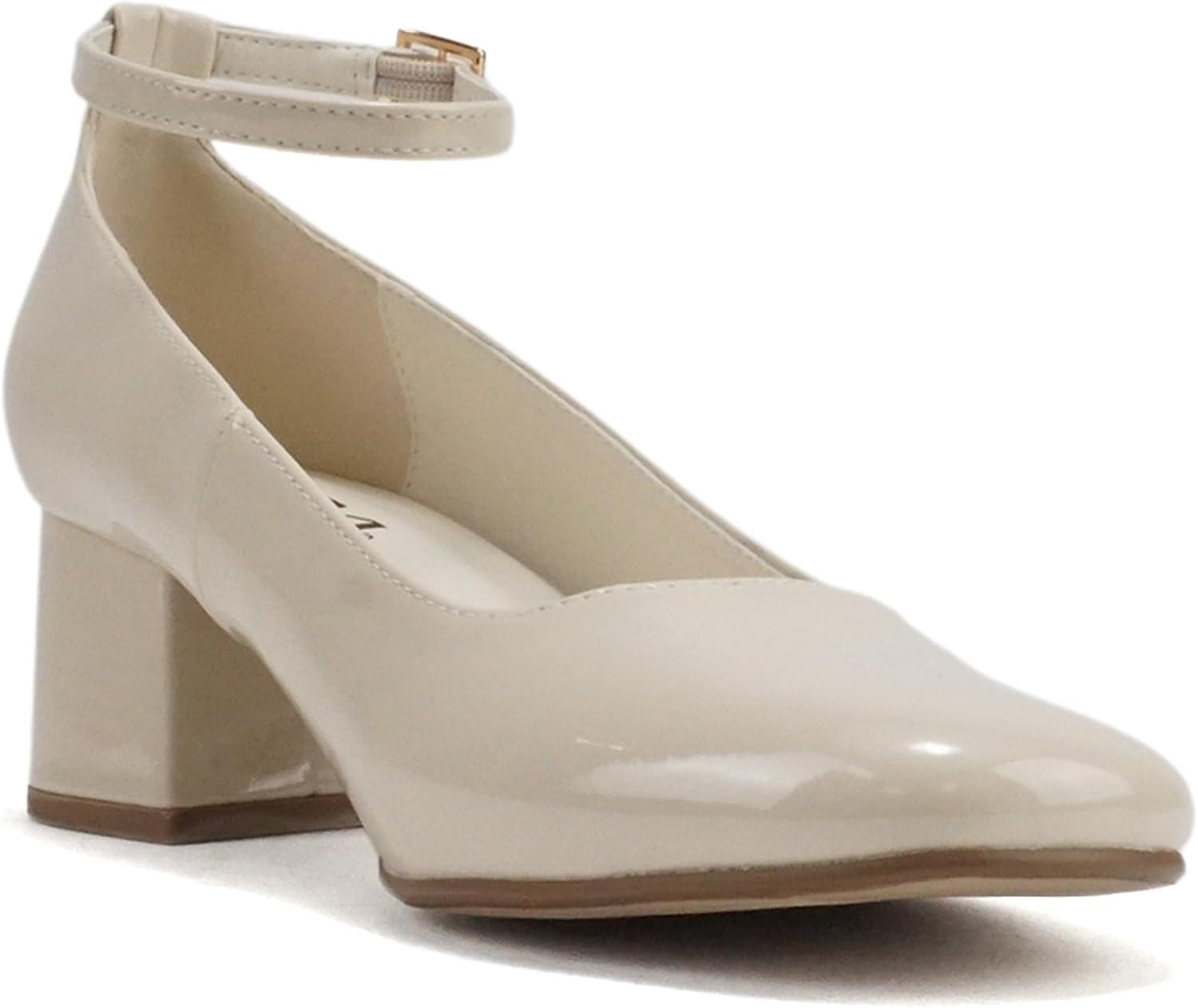 imageSoda Ciara  Women Square Toe Ankle Strap Low Chunky Heel Pump Shoe