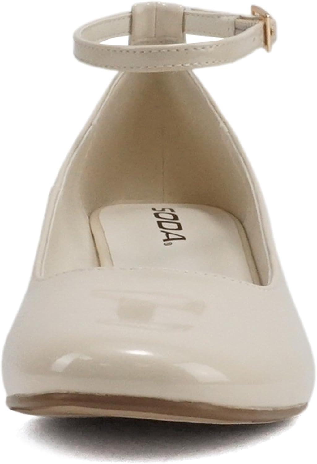 imageSoda Ciara  Women Square Toe Ankle Strap Low Chunky Heel Pump Shoe