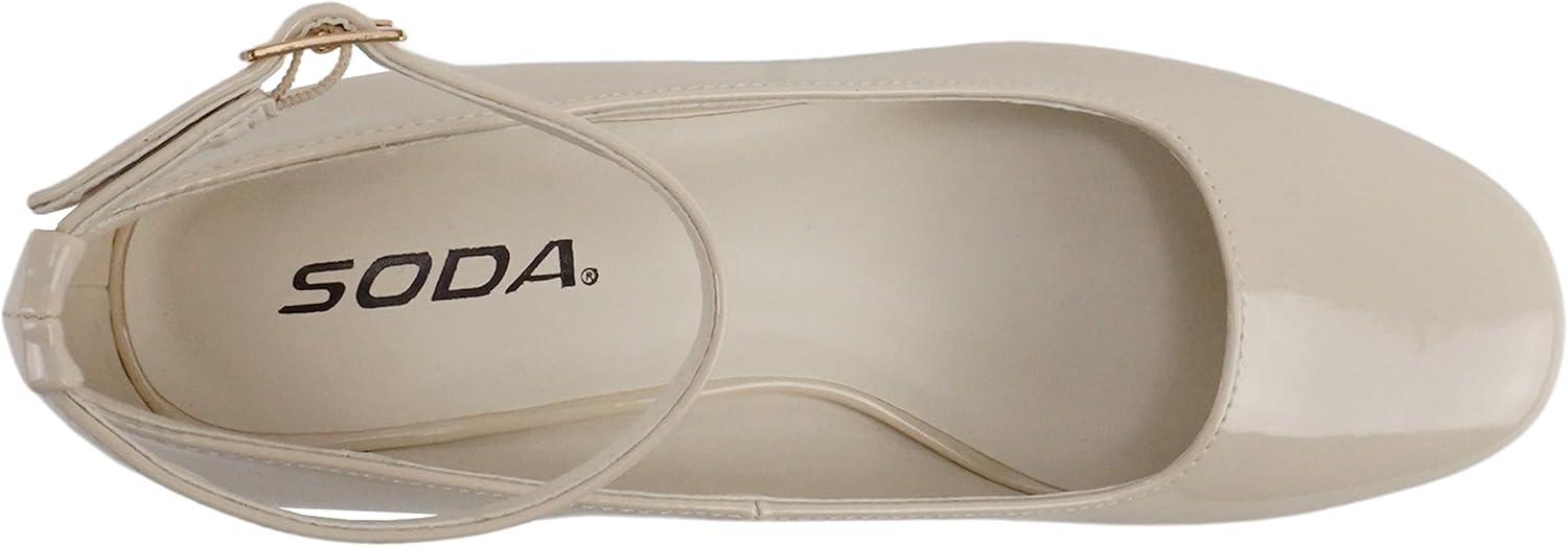 imageSoda Ciara  Women Square Toe Ankle Strap Low Chunky Heel Pump Shoe